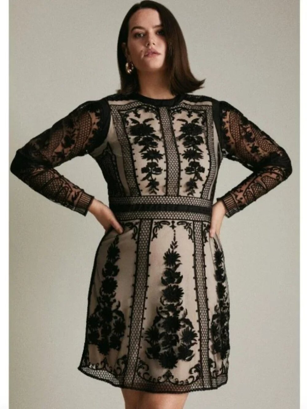 By Lydia x Karen Millen Embroidered Gothic Mini Dress 10 Petite NWT